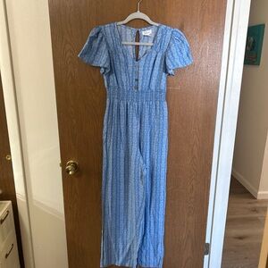 Japna Light Blue Patterned  jumpsuit with white flowers size small